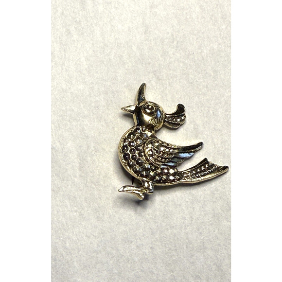 Vintage Open Mouth Bird Brooch Bird Retro Gold Tone Signed Germany Pin MCM GUC - Picture 1 of 4